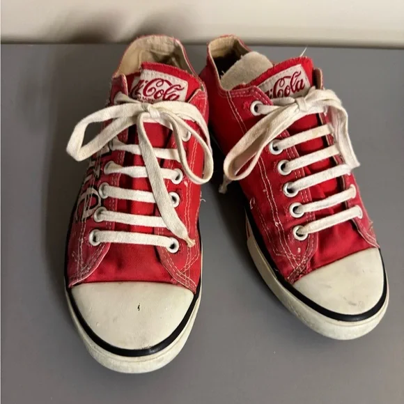 Vintage 80s Coca-Cola Canvas Sneakers Red Low-Top | Size 7 Retro Streetwear - Picture 3 of 11